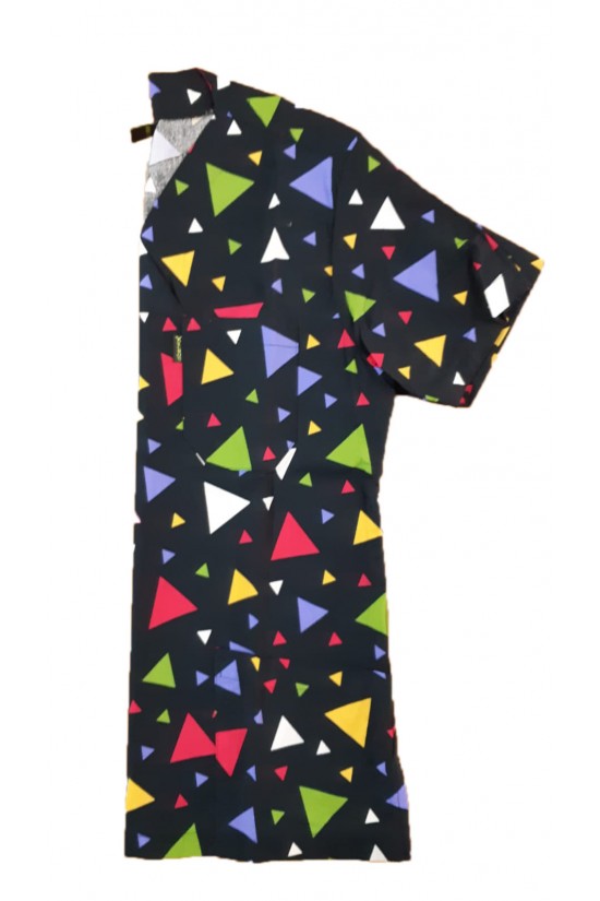 Desenli Hemşire Üst Forma Renkli Üçgenler %100 Pamuk