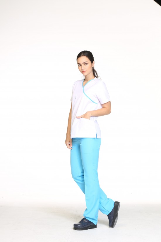 Hemşire Üst Forma Turkuaz Biye Alpaka