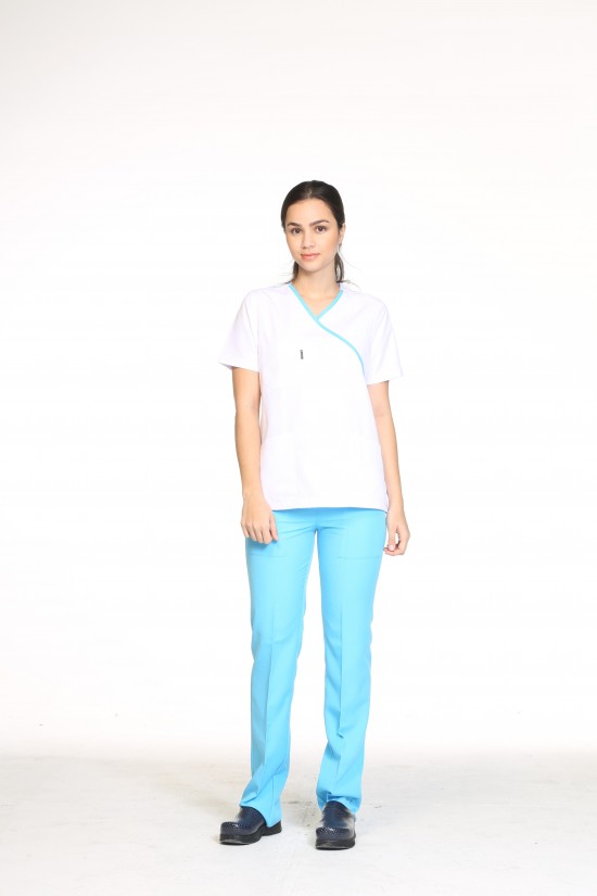 Hemşire Üst Forma Turkuaz Biye Alpaka