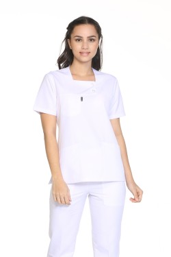 Beyaz Hemşire Üst Forma Kare Yaka