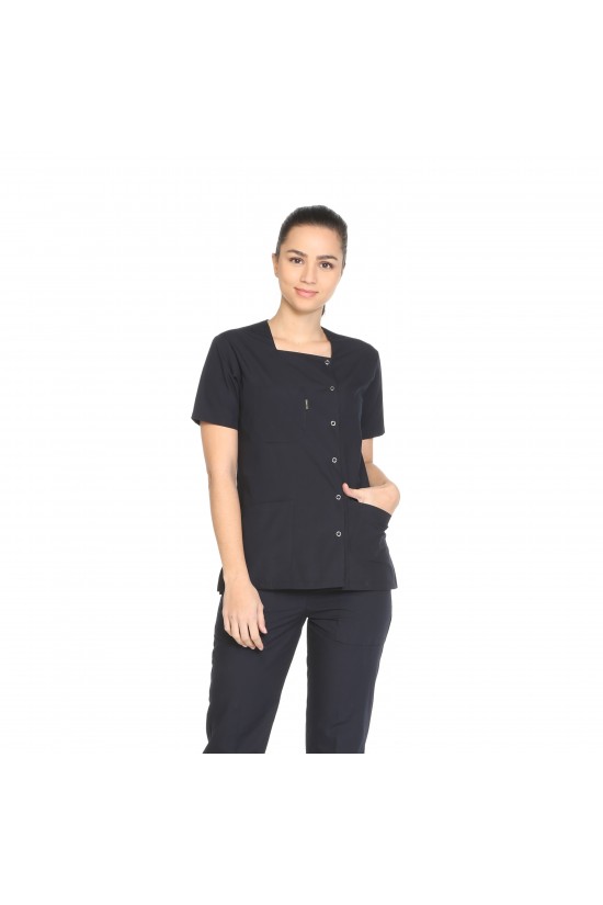 Lacivert Hemşire Üst Forma Kare Yaka