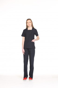 Hemşire Forması Kare Yaka Lacivert Terycotton