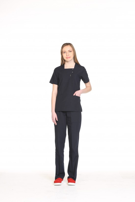 Hemşire Forması Kare Yaka Lacivert Terycotton