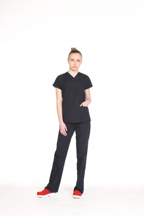 Hemşire Forması Yarasa Kol Lacivert Terycotton