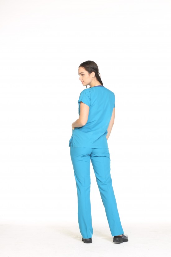 Kadın Cerrahi Uniforma Yarasa Kol Petrol Mavimsi Terycotton