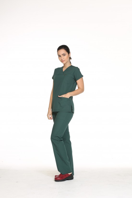 Kadın Cerrahi Forma Yarasa Kol Avcı Yeşili Terycotton