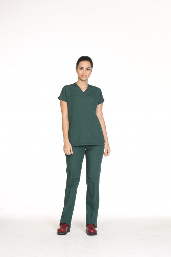 Kadın Cerrahi Forma Yarasa Kol Avcı Yeşili Terycotton