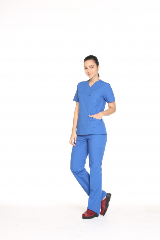 Hemşire Doktor Uniforma Saks Mavi Terycotton