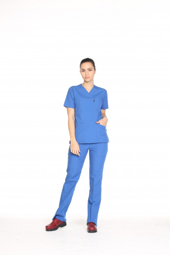 Hemşire Doktor Uniforma Saks Mavi Terycotton