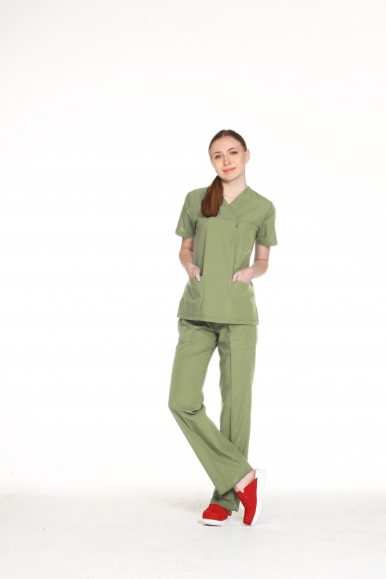 Kadın Doktor Ünüforması Küf Yeşili Terycotton
