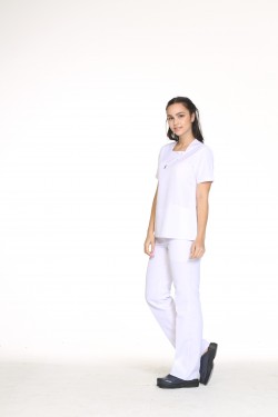 Hemşire Forması Beyaz Kare Yaka 