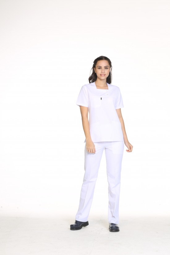 Hemşire Forması Beyaz Kare Yaka