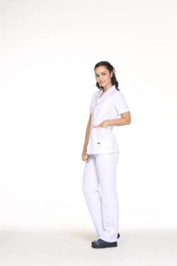 Kadın Hemşire Forması Ceket Yaka Boydan Cıtcıt Beyaz