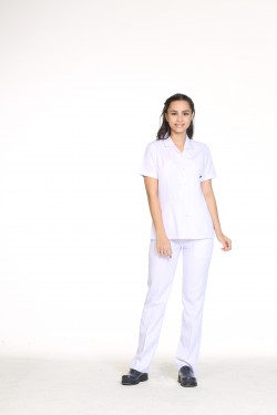 Kadın Hemşire Forması Ceket Yaka Boydan Cıtcıt Beyaz