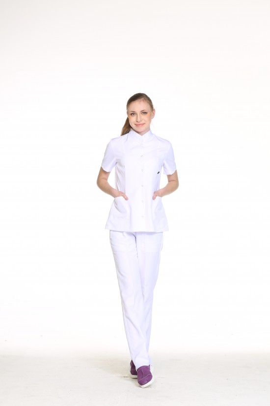 Hemşire Forması Beyaz Hakim Yaka