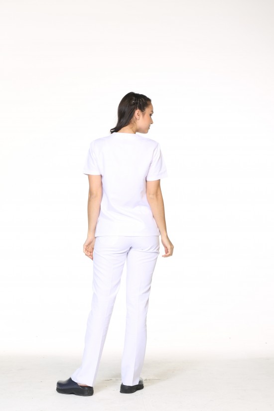 Kadın Hemşire Forması Kare Yaka Boydan cıt cıt Beyaz Alpaka 