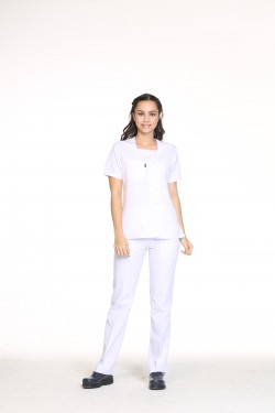 Kadın Beyaz Hemşire Forması Kare Yaka 