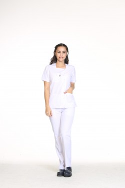 Kadın Beyaz Hemşire Forması Kare Yaka 
