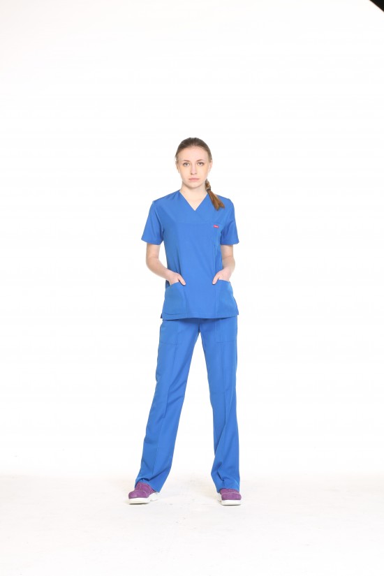 Doktor Hemşire Üniforma Saks Mavi Alpaka