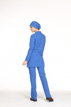 Uzun Kollu Hemşşire Forması Saks Mavi Terycotton