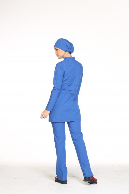 Uzun Kollu Hemşşire Forması Saks Mavi Terycotton