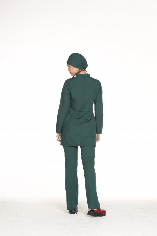 Uzun Kollu Hemşire Forması Avcı Yeşili Terycotton