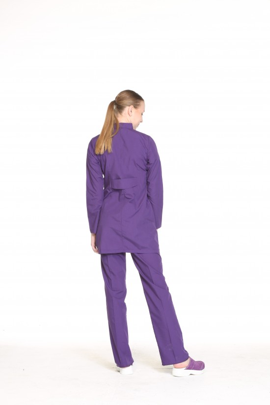 Uzun Kollu Hemşire Forması Mor Terycoton